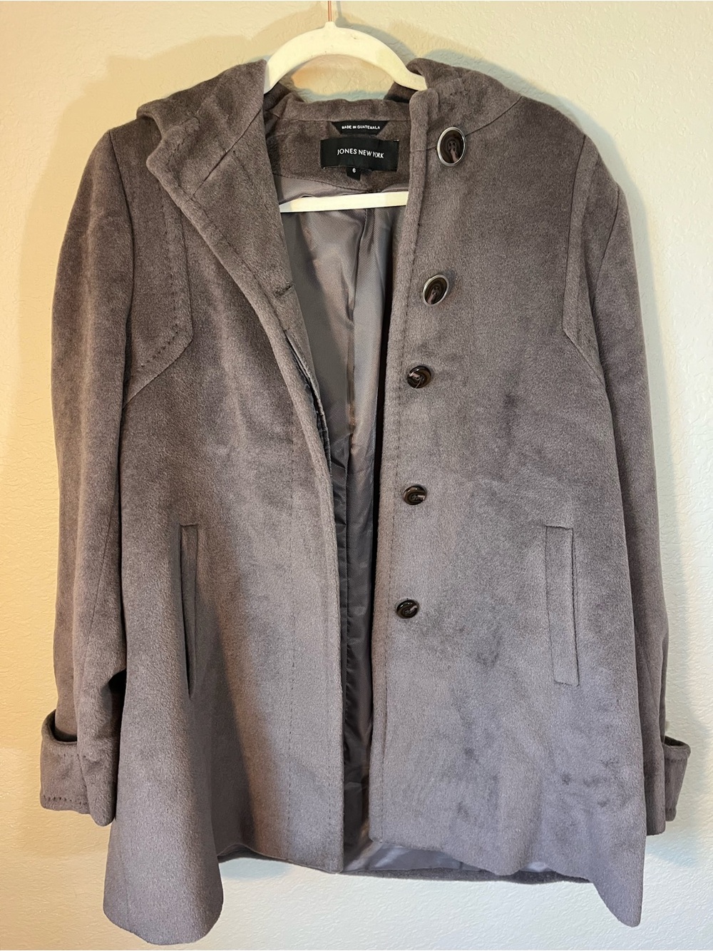 Jones New York Gray Wool Angora Blend Peacoat Jacket Size 6 Coat